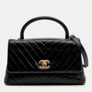 Chanel Black Medium Chevron Aged Calfskin Coco Top Handle Bag, Satchels - Luxury Closet catalog