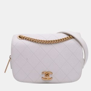 Chanel White CC Quilted Caviar Turnlock Full Flap, Shoulder Bags - Luxury Closet catalog