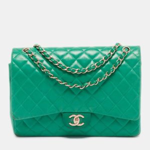 Chanel Green Quilted Lambskin Leather Maxi Classic Double Flap Bag, Shoulder Bags - Luxury Closet catalog