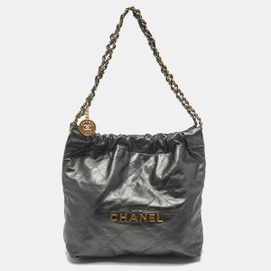 Chanel Metallic Grey Quilted Leather Small 22 Bag, Shoulder Bags - Luxury Closet catalog