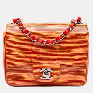 Chanel Orange Mini Square Classic Patent Striped Single Flap Bag, Shoulder Bags - Luxury Closet catalog