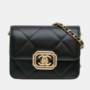 Chanel Black Quilted Calfskin Strass Card Holder On Chain, Shoulder Bags - Luxury Closet catalog