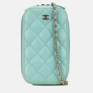 Chanel Green CC Quilted Caviar Zip Phone Case, Shoulder Bags - Luxury Closet catalog