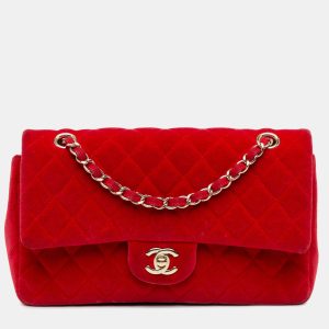 Chanel Red Medium Classic Velvet Double Flap, Shoulder Bags - Luxury Closet catalog