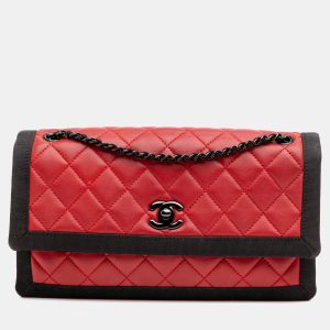 Chanel Black Red Medium Quilted Lambskin Grosgrain Two Tone Flap, Shoulder Bags - Luxury Closet catalog