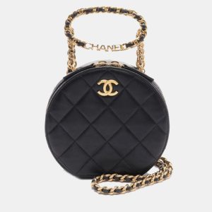 Chanel Black Quilted Lambskin Oval Logo Chain Top Handle Round Clutch on Chain, Clutches & Special Occasion Bags - Luxury Closet catalog