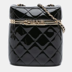 Chanel Black Quilted Patent Logo Chain Vanity Case, Shoulder Bags - Luxury Closet catalog