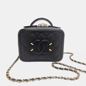 Chanel CC Filigree Small Black Quilted Caviar Leather Vanity Case Bag, Satchels - Luxury Closet catalog
