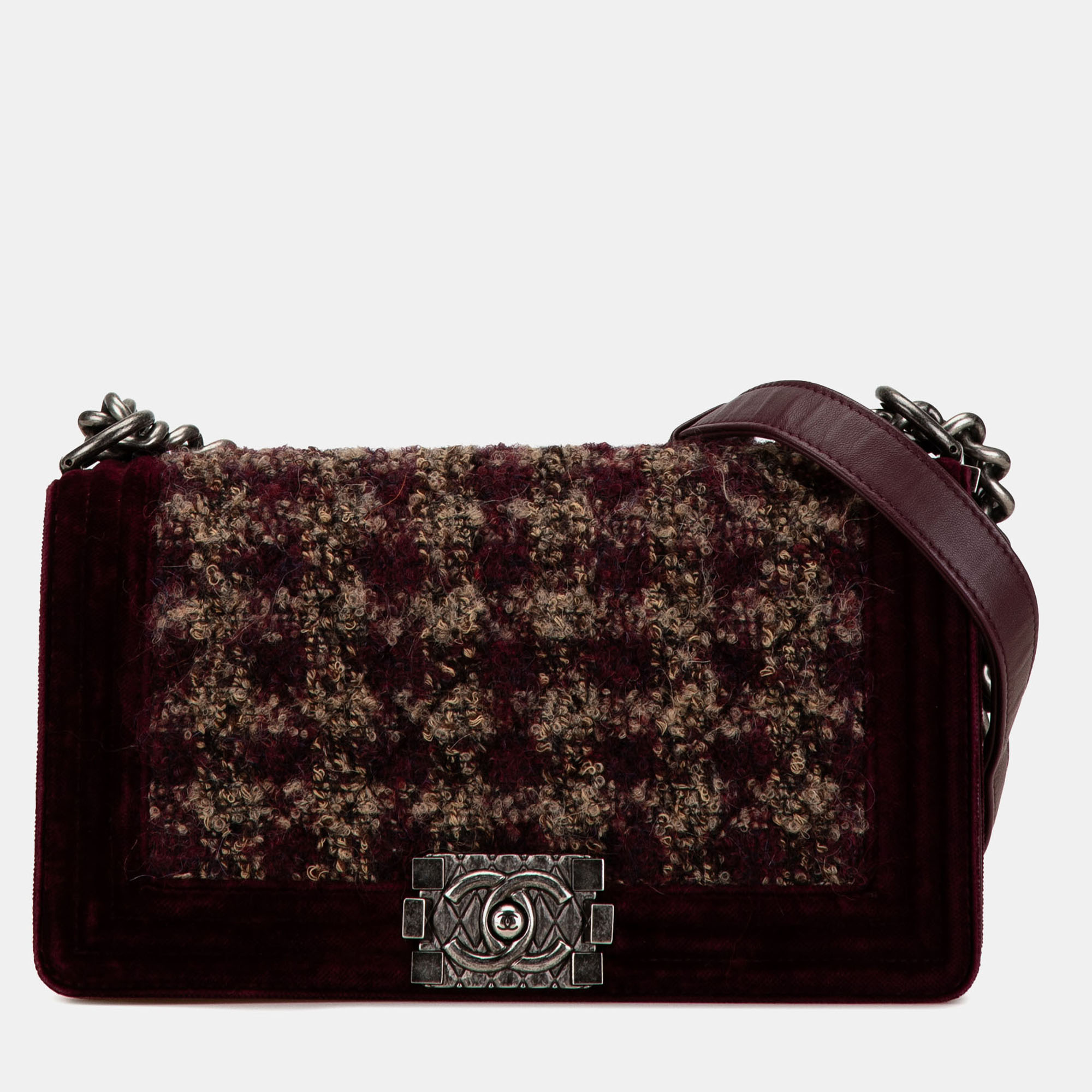 Chanel Burgundy Old Medium Velvet and Tweed Boy Flap Bag, Shoulder Bags - Luxury Closet catalog