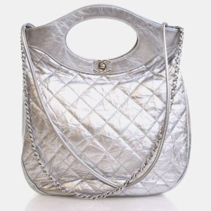 Chanel 31 Silver Crinkled Calfskin Shoulder Bag, Tote Handbags - Luxury Closet catalog