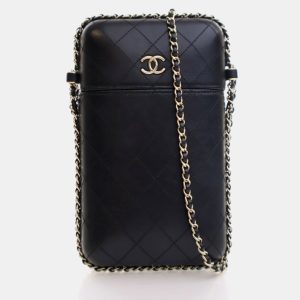 Chanel Phone Holder Black Lambskin Chain Around Shoulder Bag, Handbags - Luxury Closet catalog