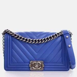 Chanel Chevron Medium Blue Calfskin Boy Flap Bag, Handbags - Luxury Closet catalog