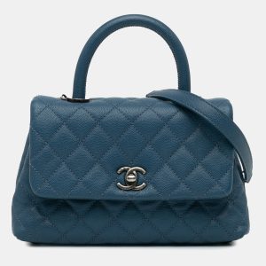 Chanel Navy Blue Mini Quilted Caviar Coco Top Handle Bag, Satchels - Luxury Closet catalog