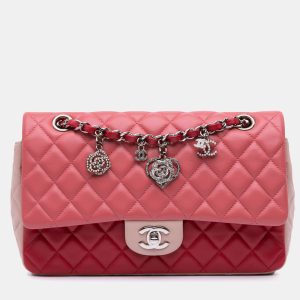 Chanel Pink Medium Classic Tricolor Lambskin Valentines Heart Charms Single Flap, Shoulder Bags - Luxury Closet catalog