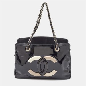 Chanel Black Patent Vinyl Small CC Lipstick Ligne Tote, Tote Handbags - Luxury Closet catalog