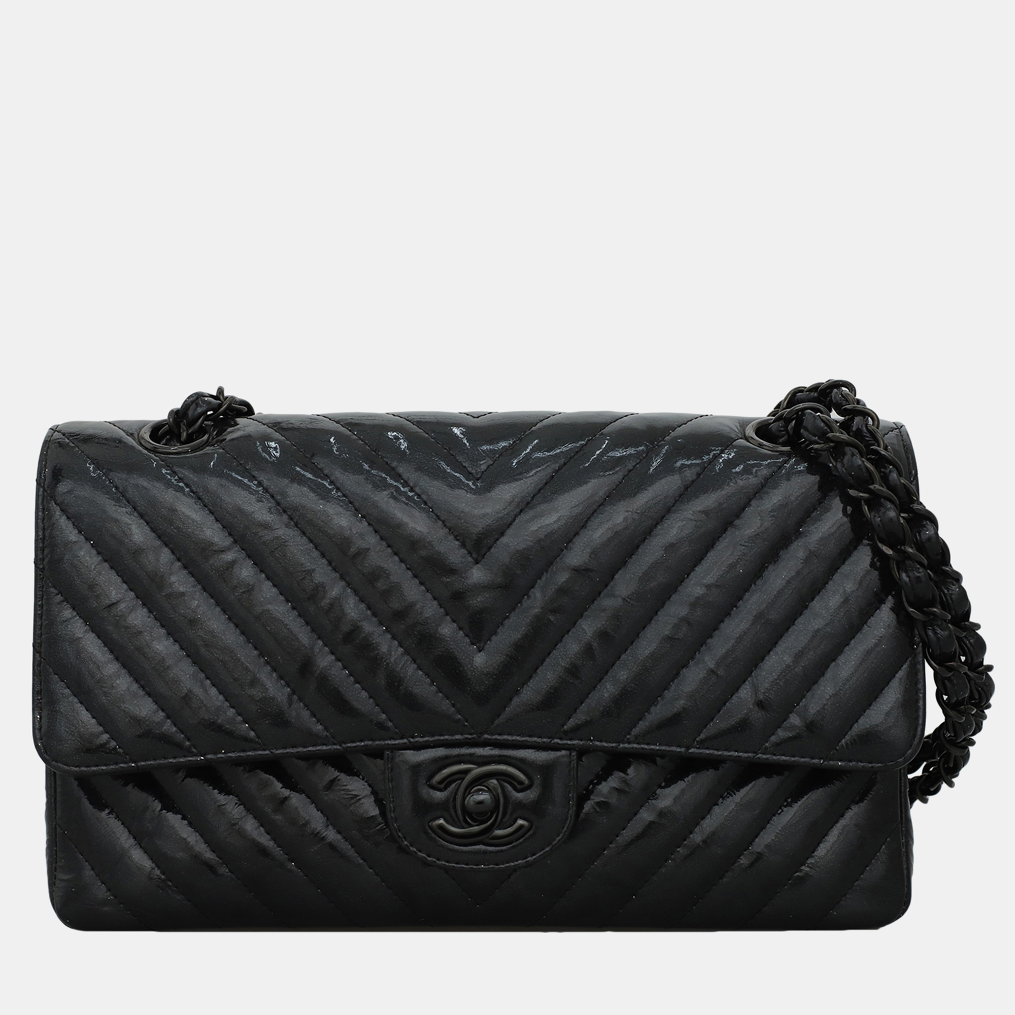 Chanel Patent Leather Chevron Medium Double Flap Bag, Shoulder Bags - Luxury Closet catalog