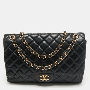 Chanel Black Quilted Lambskin Leather Maxi Classic Single Flap Bag, Shoulder Bags - Luxury Closet catalog