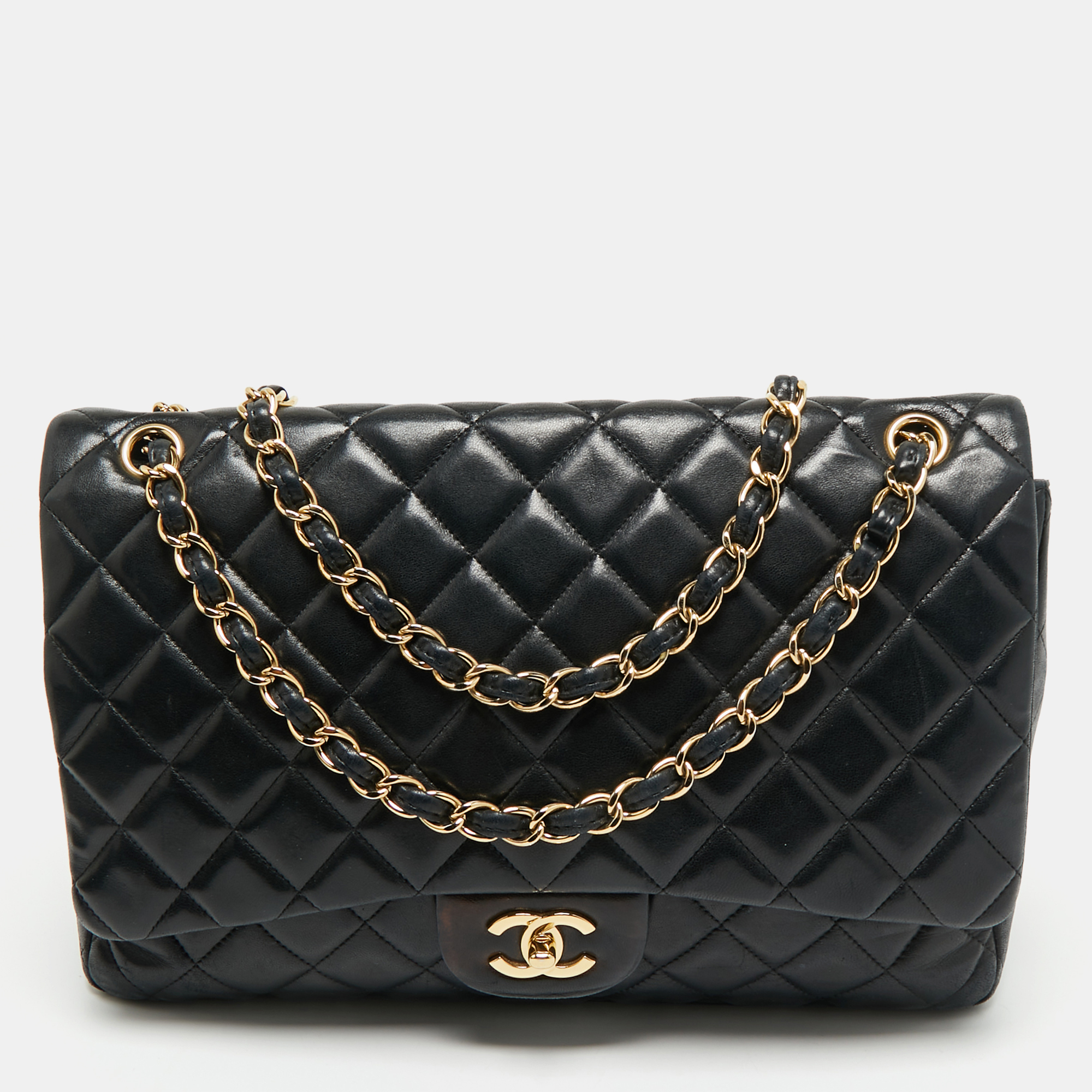 Chanel Black Quilted Lambskin Leather Maxi Classic Single Flap Bag, Shoulder Bags - Luxury Closet catalog