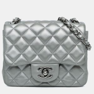 Chanel Silver Mini Square Classic Calfskin Single Flap, Shoulder Bags - Luxury Closet catalog