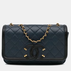 Chanel Blue Small Bicolor Caviar CC Filigree Flap, Shoulder Bags - Luxury Closet catalog