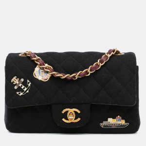 Chanel Black Paris Hamburg Mini Rectangular Classic Wool Coco Sailor Charms Double Flap, Shoulder Bags - Luxury Closet catalog