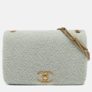 Chanel Grey Quilted Shearling Chain Flap, Shoulder Bags - Luxury Closet catalog