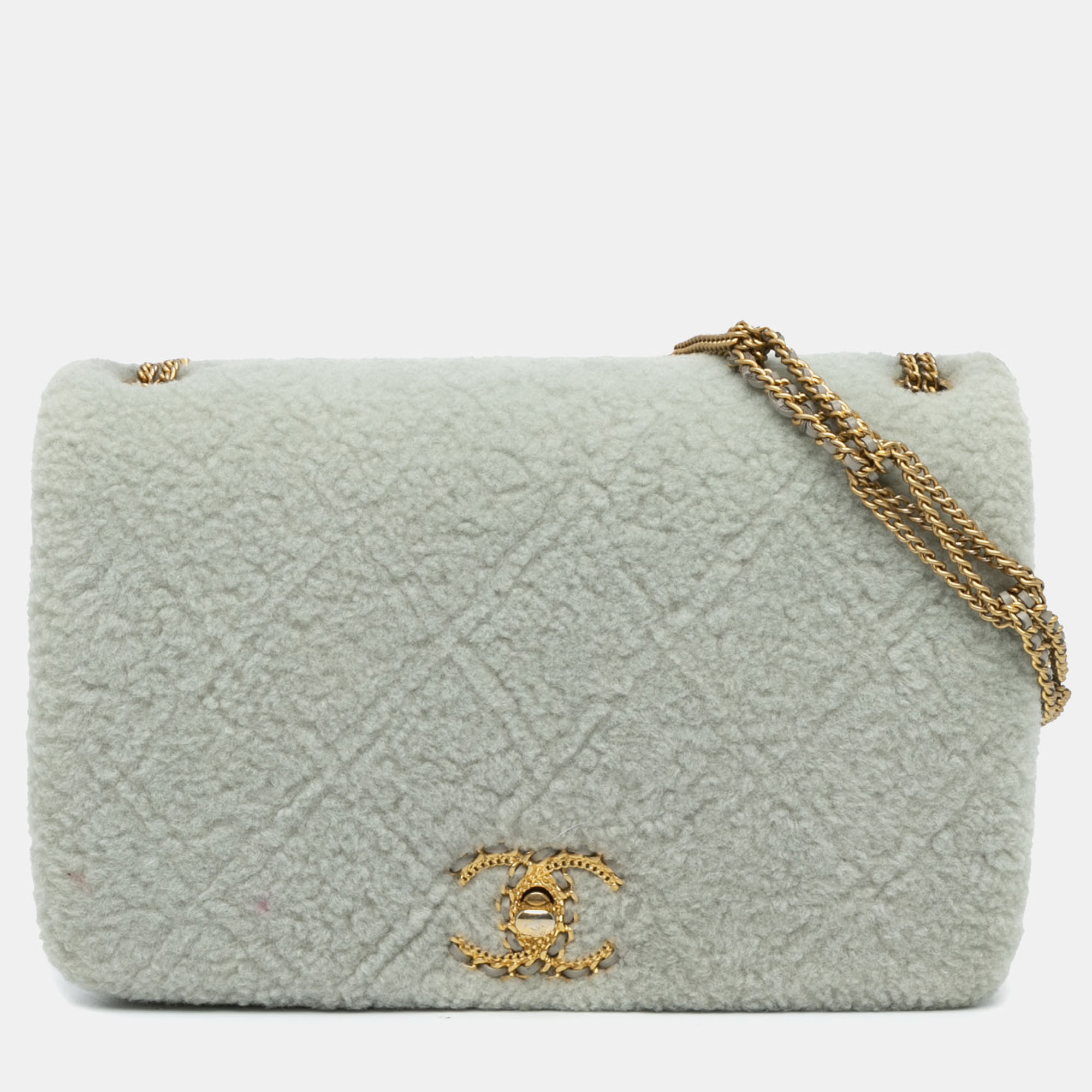 Chanel Grey Quilted Shearling Chain Flap, Shoulder Bags - Luxury Closet catalog