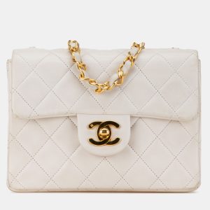 Chanel White Mini Square Classic Lambskin Single Flap, Shoulder Bags - Luxury Closet catalog