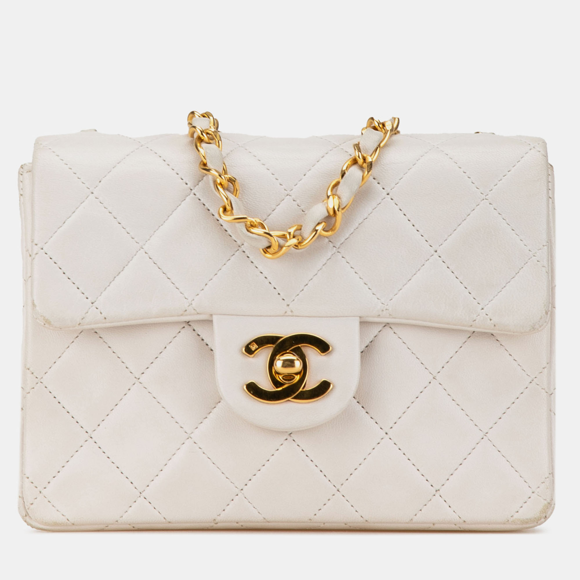 Chanel White Mini Square Classic Lambskin Single Flap, Shoulder Bags - Luxury Closet catalog