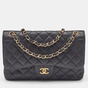 Chanel Black Quilted Caviar Leather Jumbo Classic Double Flap Bag, Shoulder Bags - Luxury Closet catalog