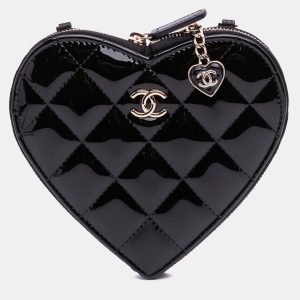 Chanel Black Quilted Patent Calfskin CC Heart Clutch With Chain, Shoulder Bags - Luxury Closet catalog