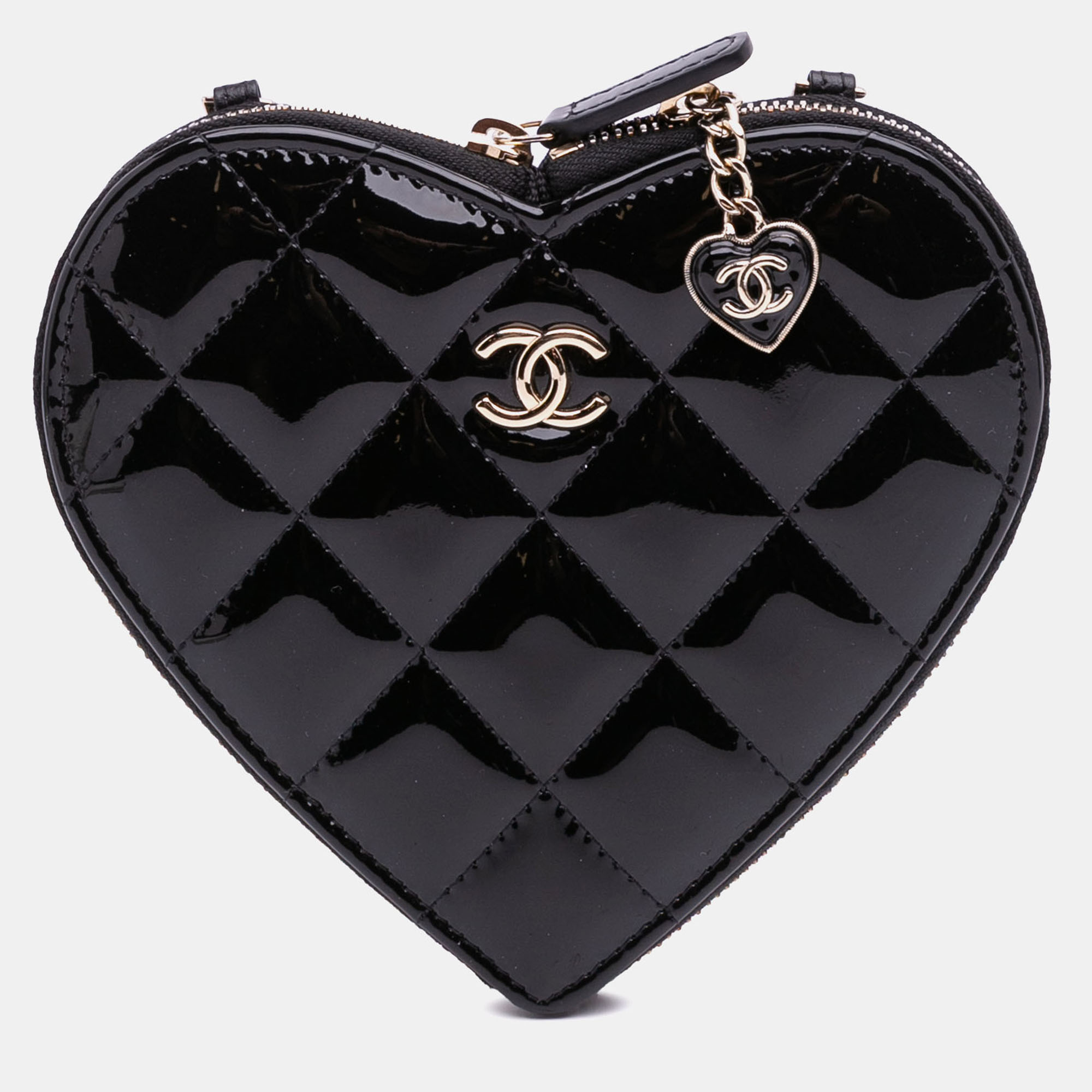 Chanel Black Quilted Patent Calfskin CC Heart Clutch With Chain, Shoulder Bags - Luxury Closet catalog