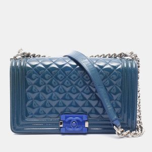 Chanel Blue Old Medium Quilted Patent Acrylic Boy Flap, Shoulder Bags - Luxury Closet catalog
