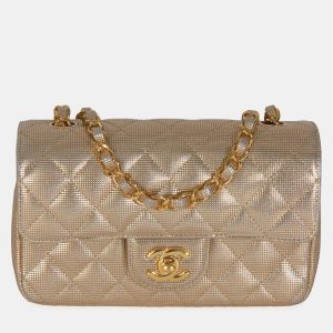 Chanel Gold Metallic Lambskin Perforated Mini Rectangular Flap Bag, Handbags - Luxury Closet catalog