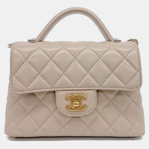 Chanel Beige Leather Small Top Handle Flap Bag, Satchels - Luxury Closet catalog