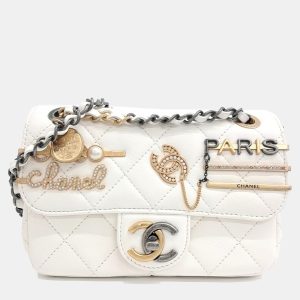 Chanel White Lambskin Leather Mini Charm Shoulder Bag, Handbags - Luxury Closet catalog