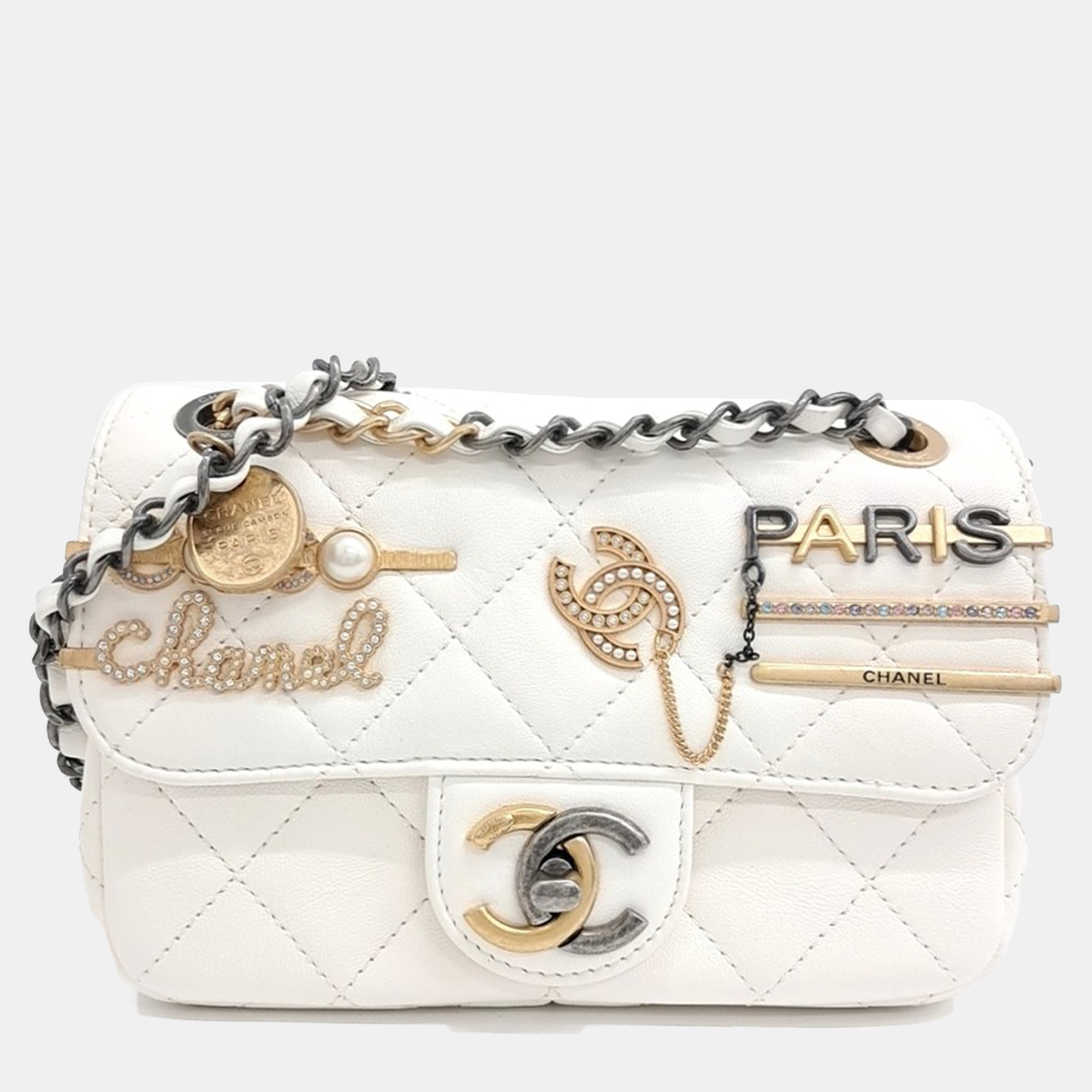 Chanel White Lambskin Leather Mini Charm Shoulder Bag, Handbags - Luxury Closet catalog