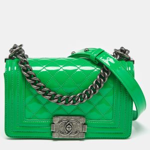 Chanel Green Quilted Patent Leather Small Boy Flap Bag, Shoulder Bags - Luxury Closet catalog