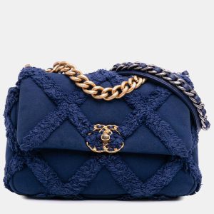 Chanel Blue Medium Canvas and Cotton 19 Flap, Satchels - Luxury Closet catalog