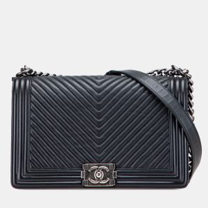 Chanel Black Medium Chevron Wrinkled Lambskin Boy Flap, Shoulder Bags - Luxury Closet catalog