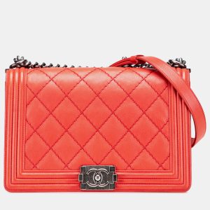 Chanel Red Medium Quilted Calfskin Wild Stitch Boy Flap Bag, Shoulder Bags - Luxury Closet catalog