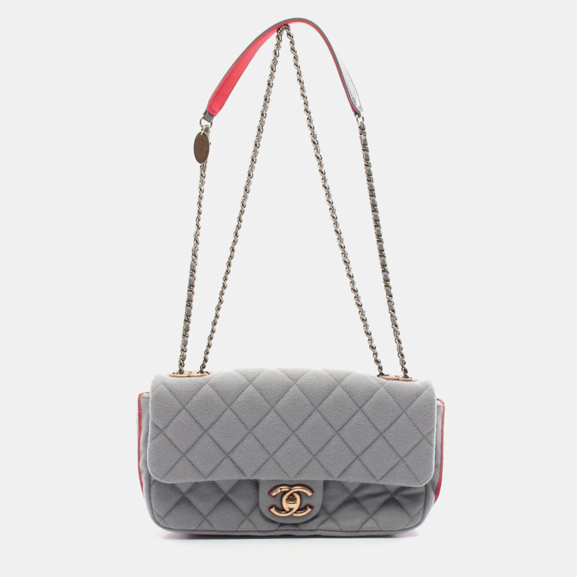 Chanel Red Grey Felt Leather Canvas Shoulder Bag, Handbags - Luxury Closet catalog