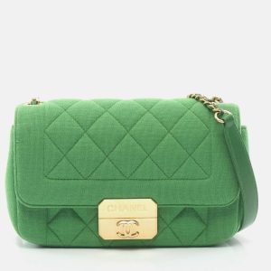 Chanel Matelasse Green Cotton Jersey Leather Single Flap Shoulder Bag, Handbags - Luxury Closet catalog