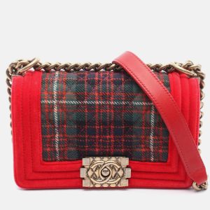 Chanel Boy Small Red Green Multicolor Fabric Canvas Shoulder Bag, Handbags - Luxury Closet catalog