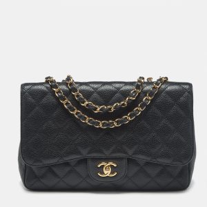 Chanel Black Quilted Caviar Leather Jumbo Classic Single Flap Bag, Shoulder Bags - Luxury Closet catalog