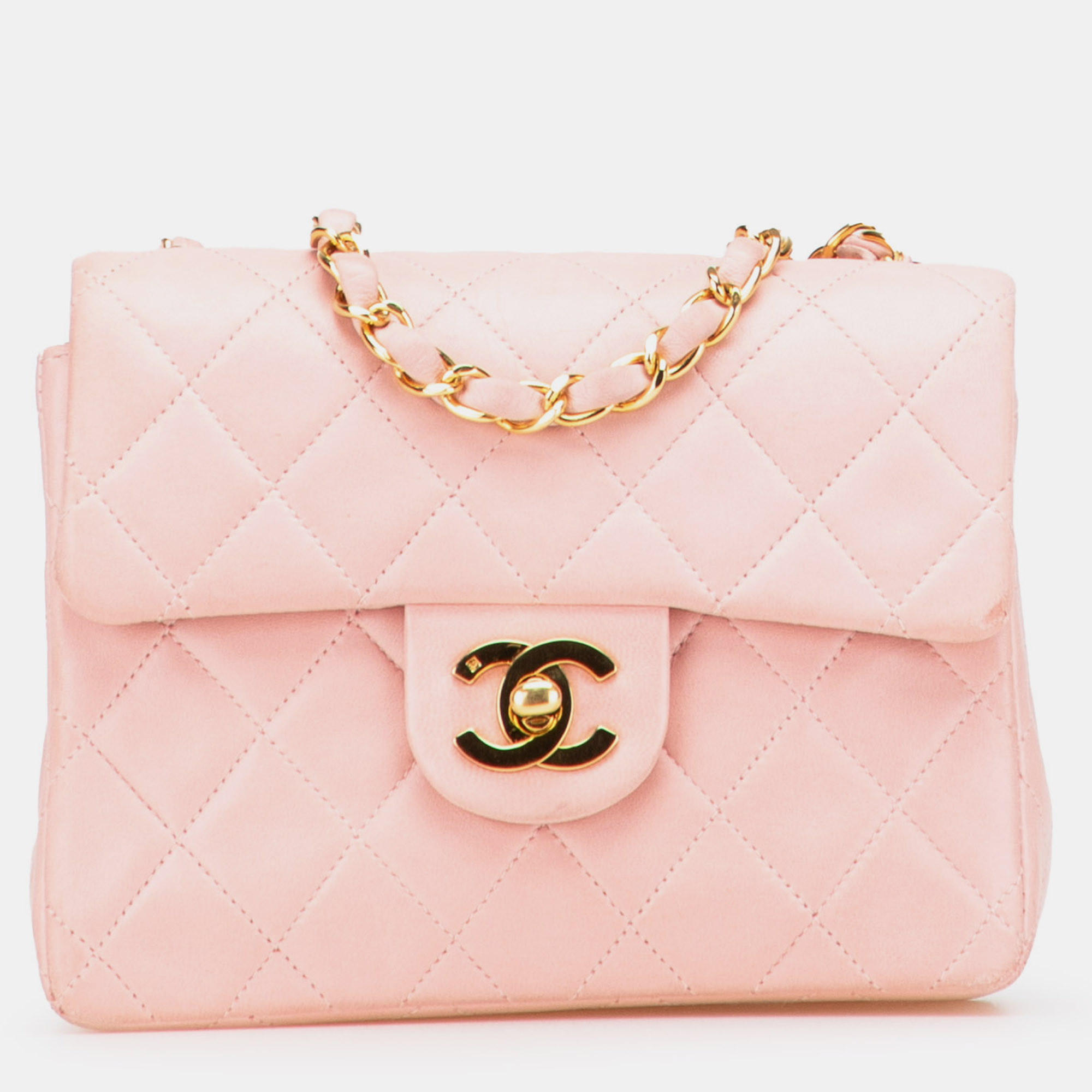 Chanel Pink Mini Square Classic Lambskin Single Flap, Shoulder Bags - Luxury Closet catalog