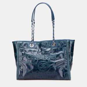 Chanel Blue Small Glazed Calfskin Deauville Tote, Tote Handbags - Luxury Closet catalog