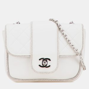 Chanel White Mini Quilted Lambskin and Metallic Trim Elementary Chic Flap, Shoulder Bags - Luxury Closet catalog