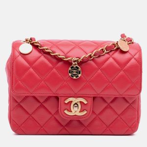 Chanel Red Mini Square Classic Lambskin Casino Royale Charms Single Flap, Shoulder Bags - Luxury Closet catalog