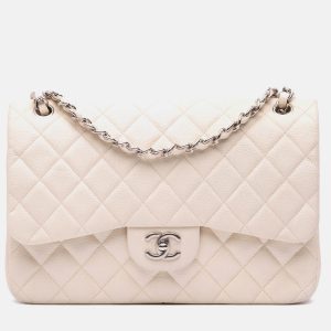 Chanel Classic Double Flap Jumbo White Caviar Shoulder Bag, Handbags - Luxury Closet catalog
